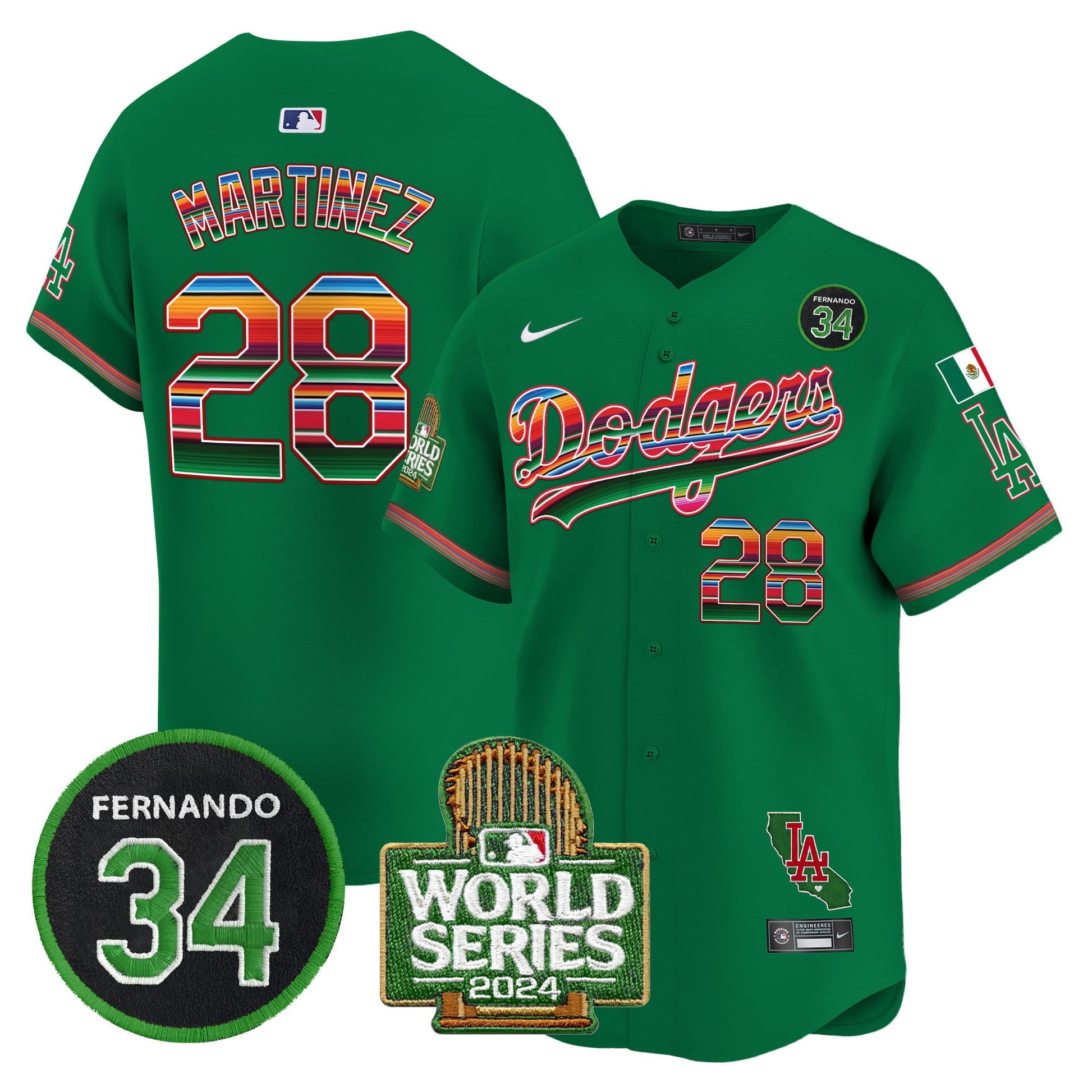 Men's Dodgers Mexico Fernando Memorial & 2024 World Series Patch Vapor Premier Limited Jersey - All Stitched