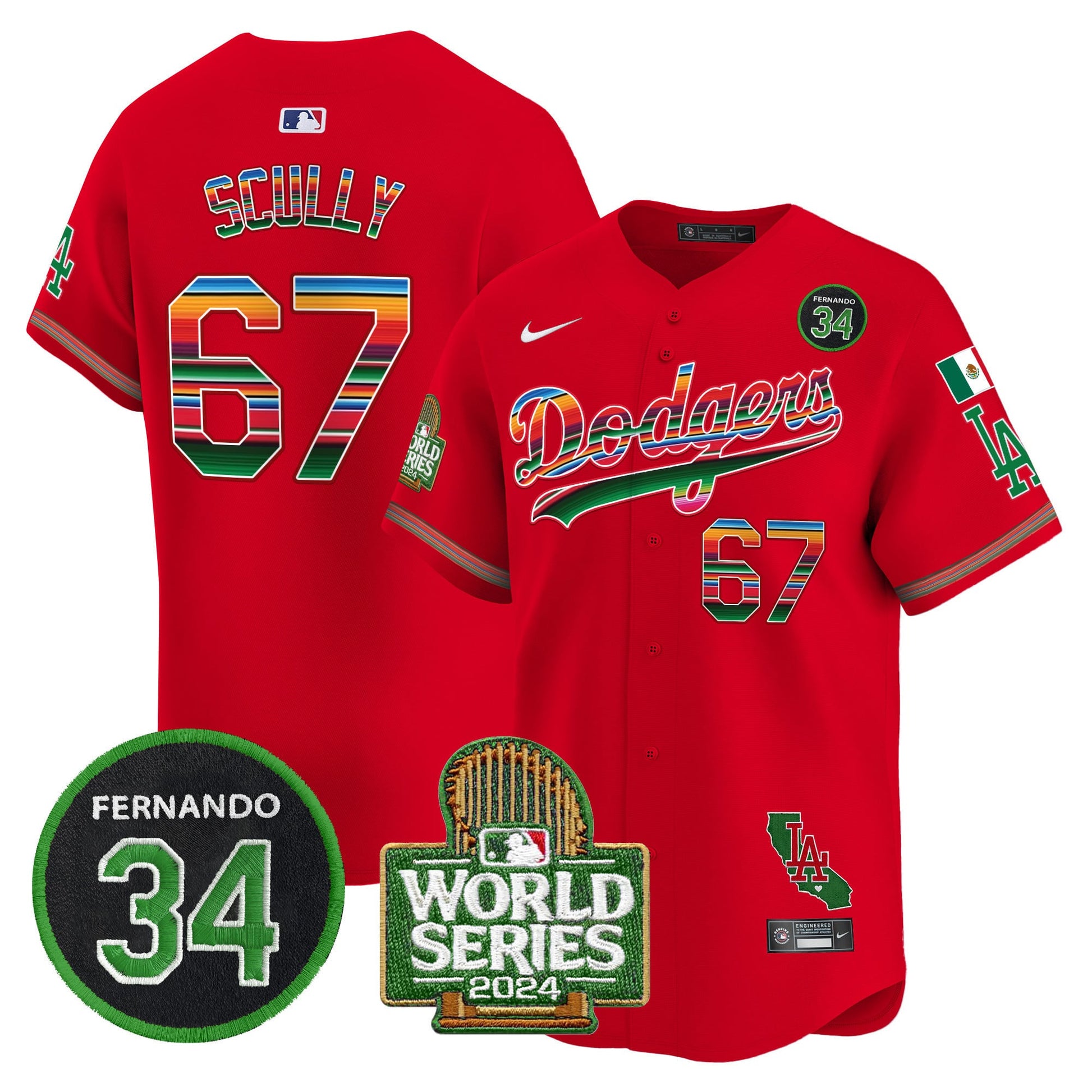 Men's Dodgers Mexico Fernando Memorial & 2024 World Series Patch Vapor Premier Limited Jersey - All Stitched