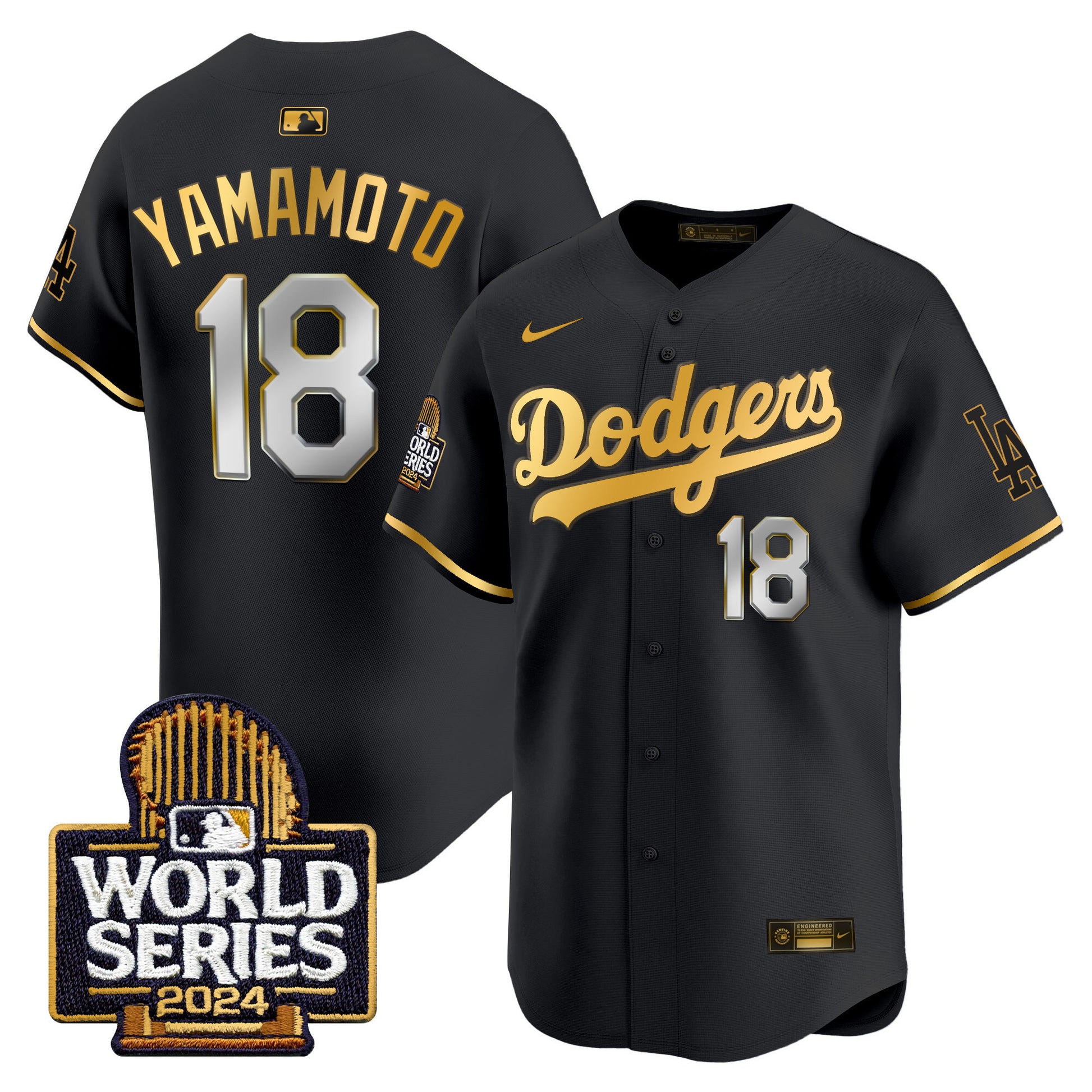 Men's Dodgers 2024 World Series Gold Trim Vapor Premier Limited Jersey - All Stitched