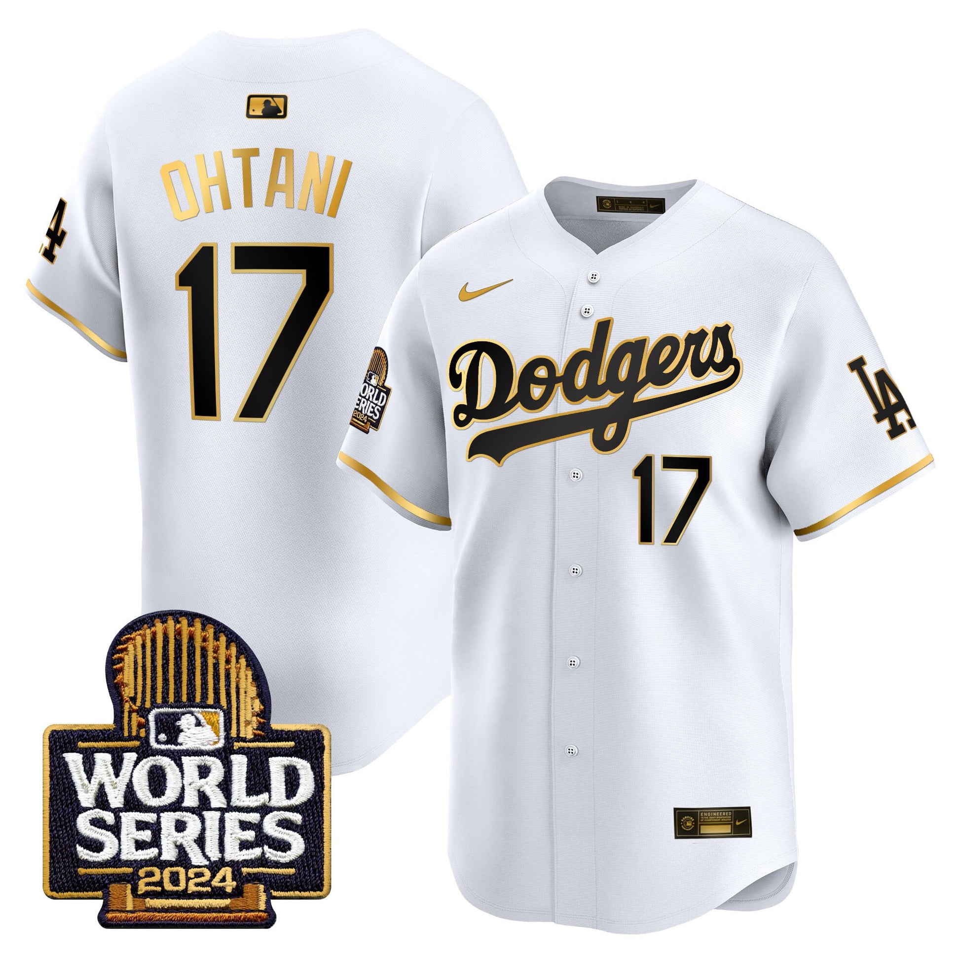 Men's Dodgers 2024 World Series Gold Trim Vapor Premier Limited Jersey - All Stitched
