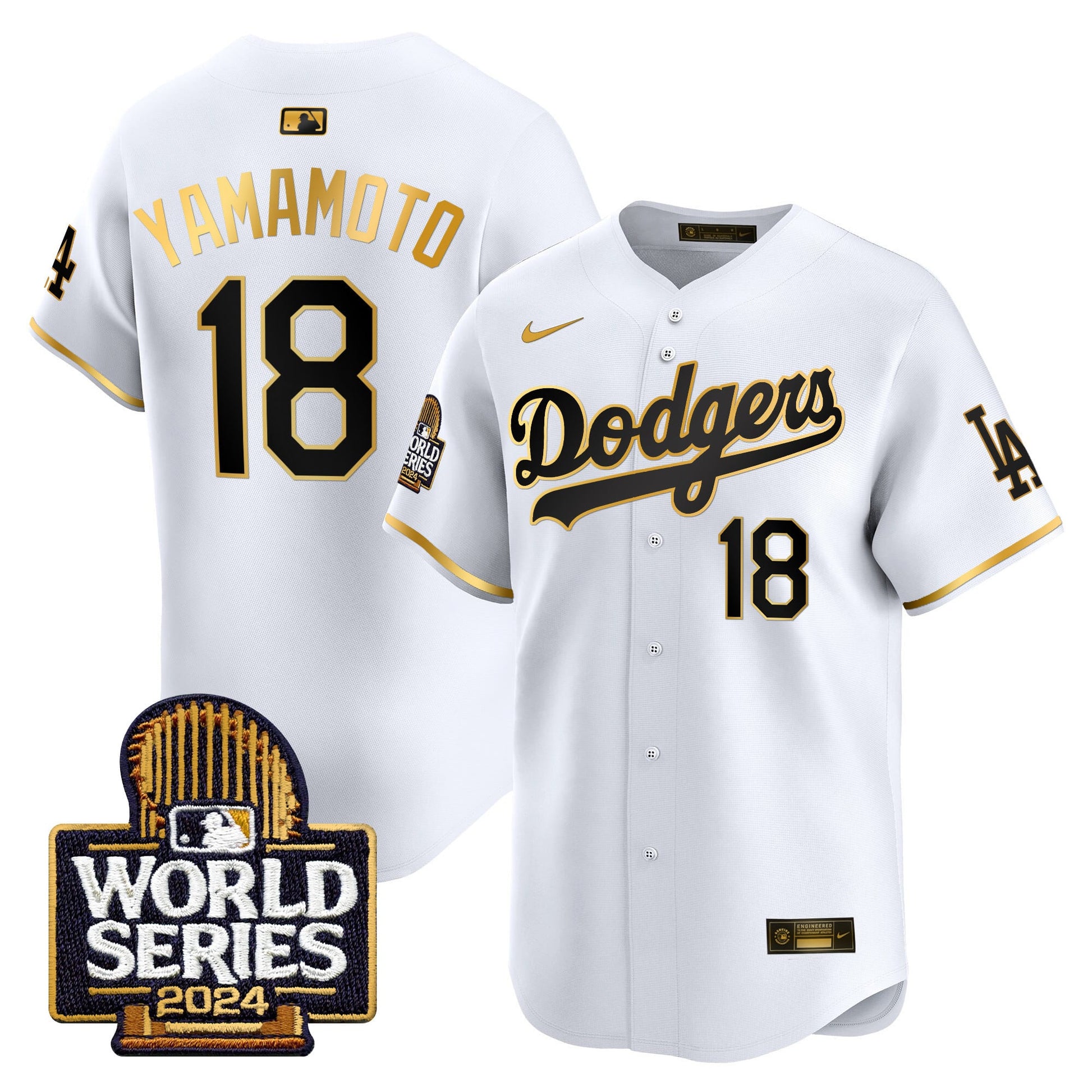 Men's Dodgers 2024 World Series Gold Trim Vapor Premier Limited Jersey - All Stitched