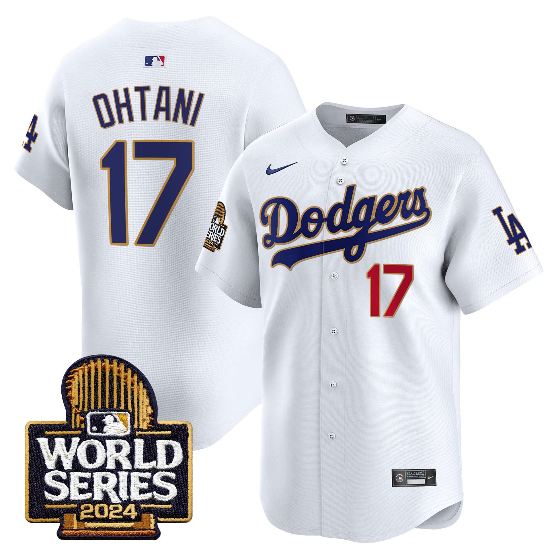 Men's Dodgers 2024 World Series Gold Trim Vapor Premier Limited Jersey - All Stitched