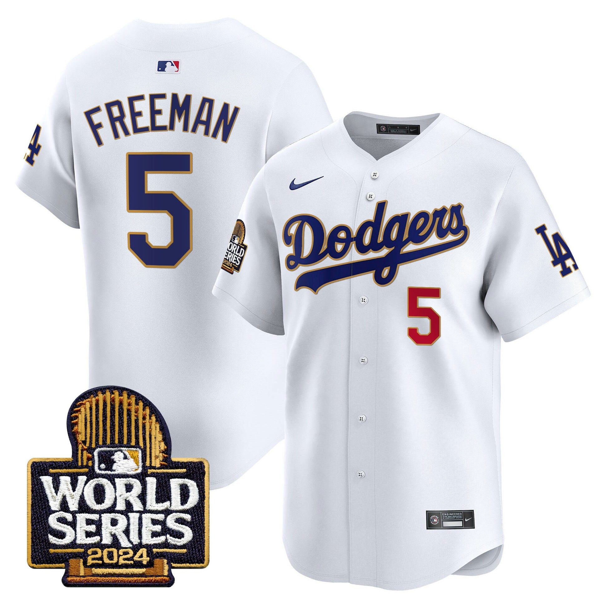 Men's Dodgers 2024 World Series Gold Trim Vapor Premier Limited Jersey - All Stitched