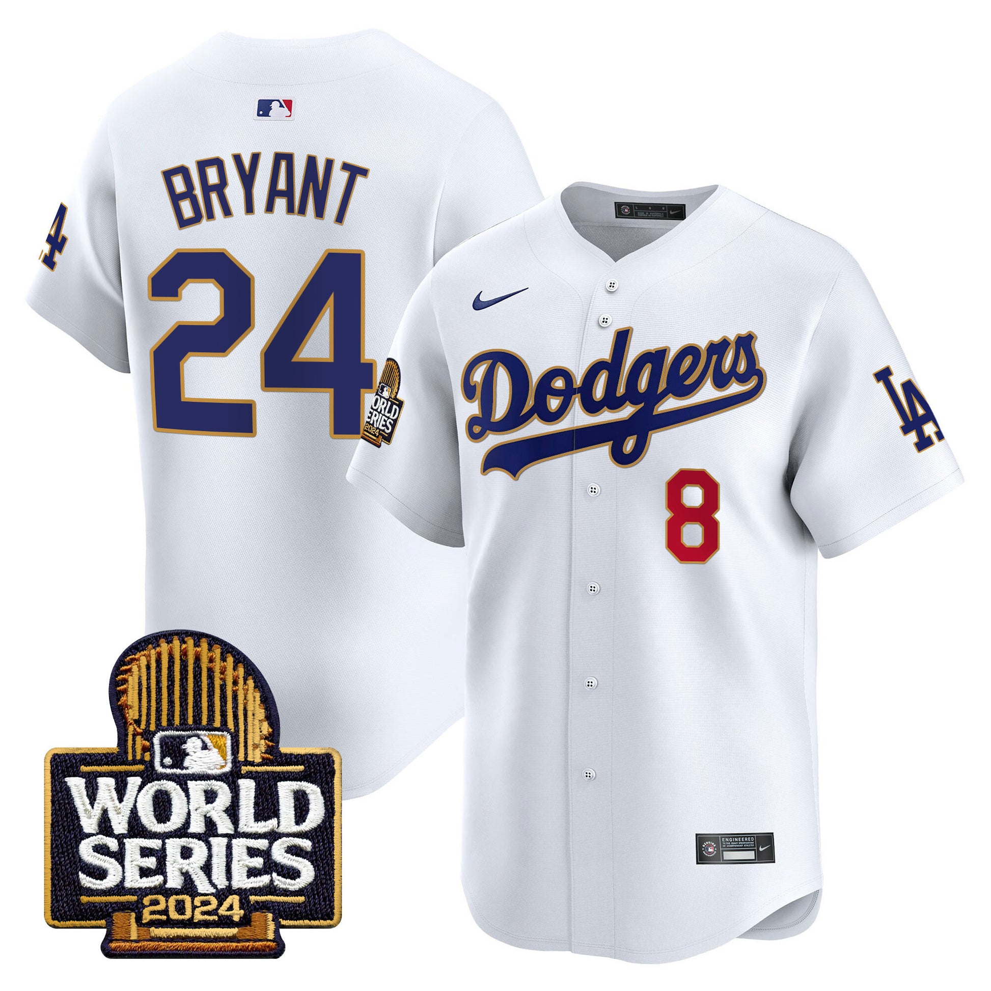 Men's Dodgers 2024 World Series Gold Trim Vapor Premier Limited Jersey - All Stitched