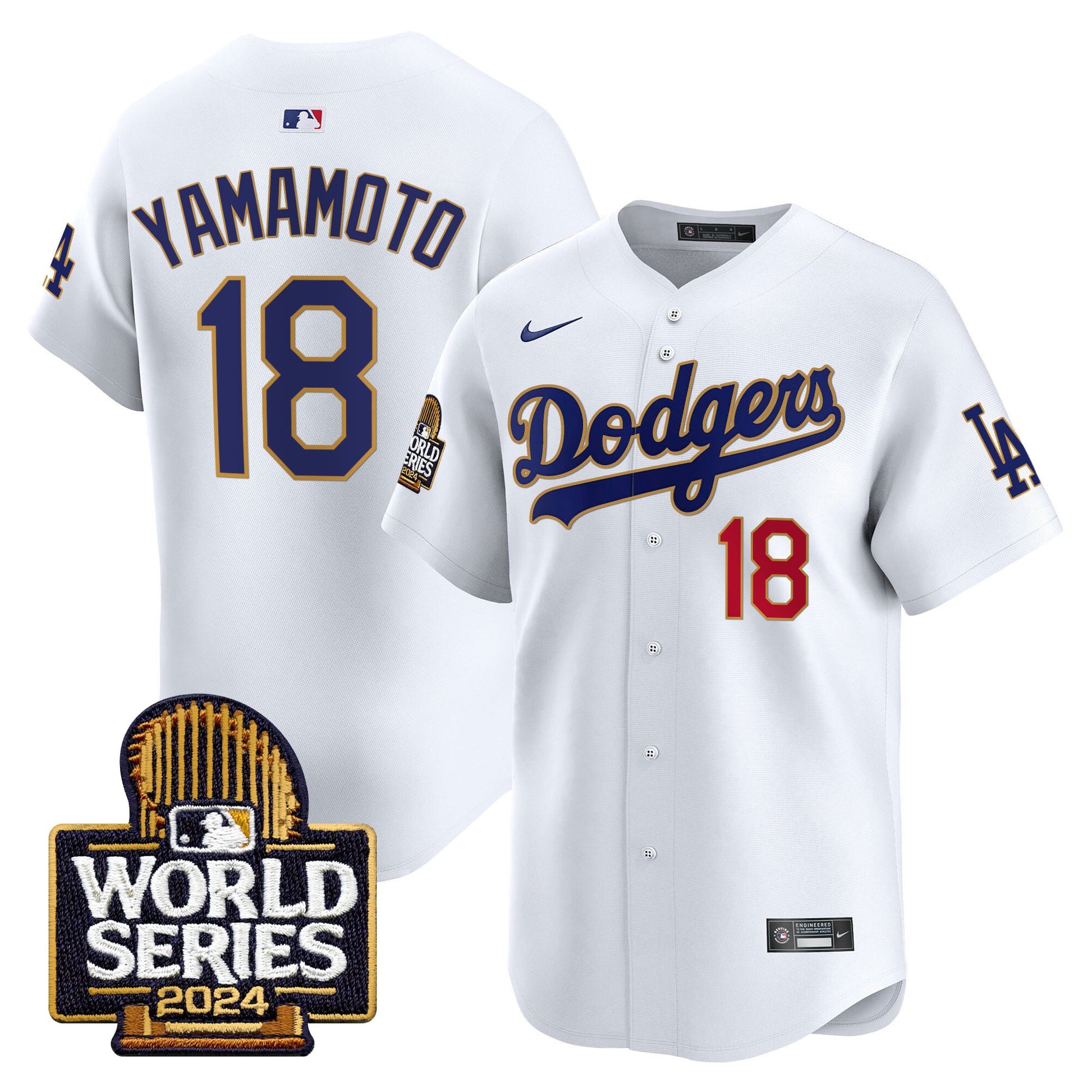 Men's Dodgers 2024 World Series Gold Trim Vapor Premier Limited Jersey - All Stitched
