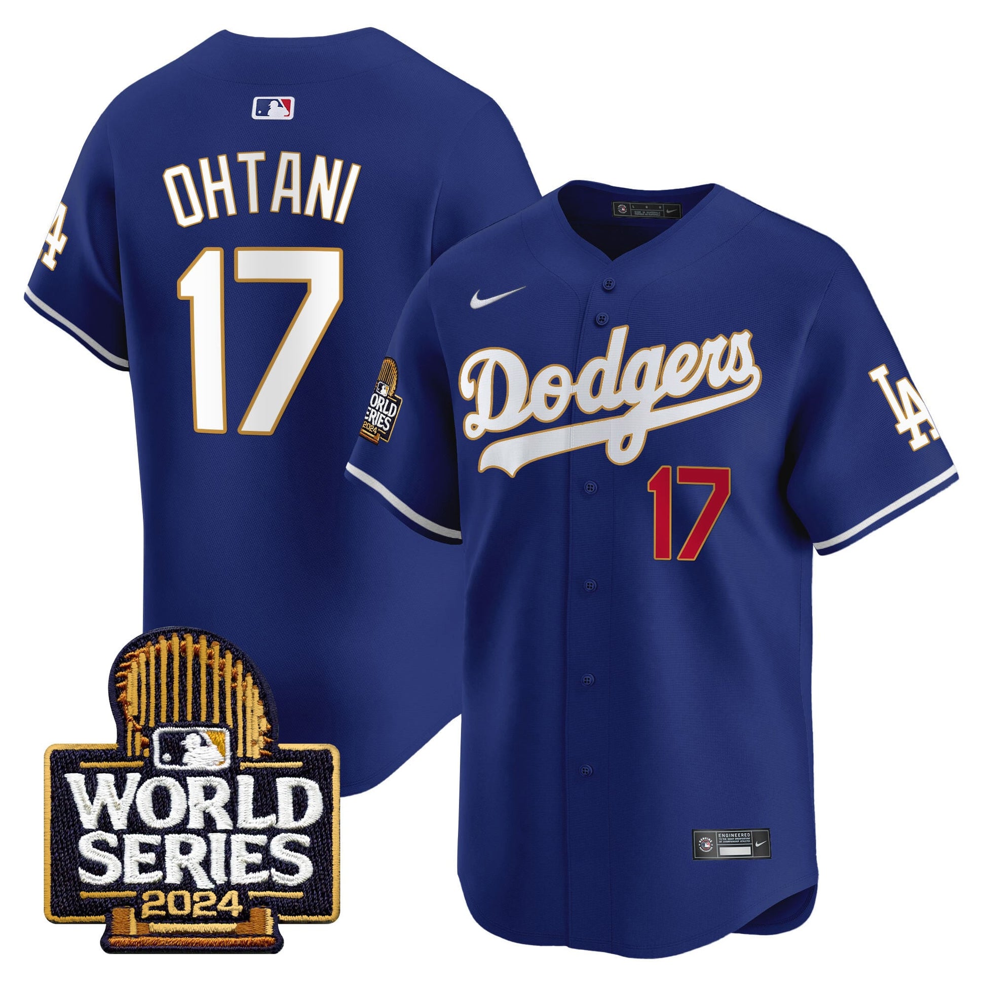 Men's Dodgers 2024 World Series Gold Trim Vapor Premier Limited Jersey - All Stitched