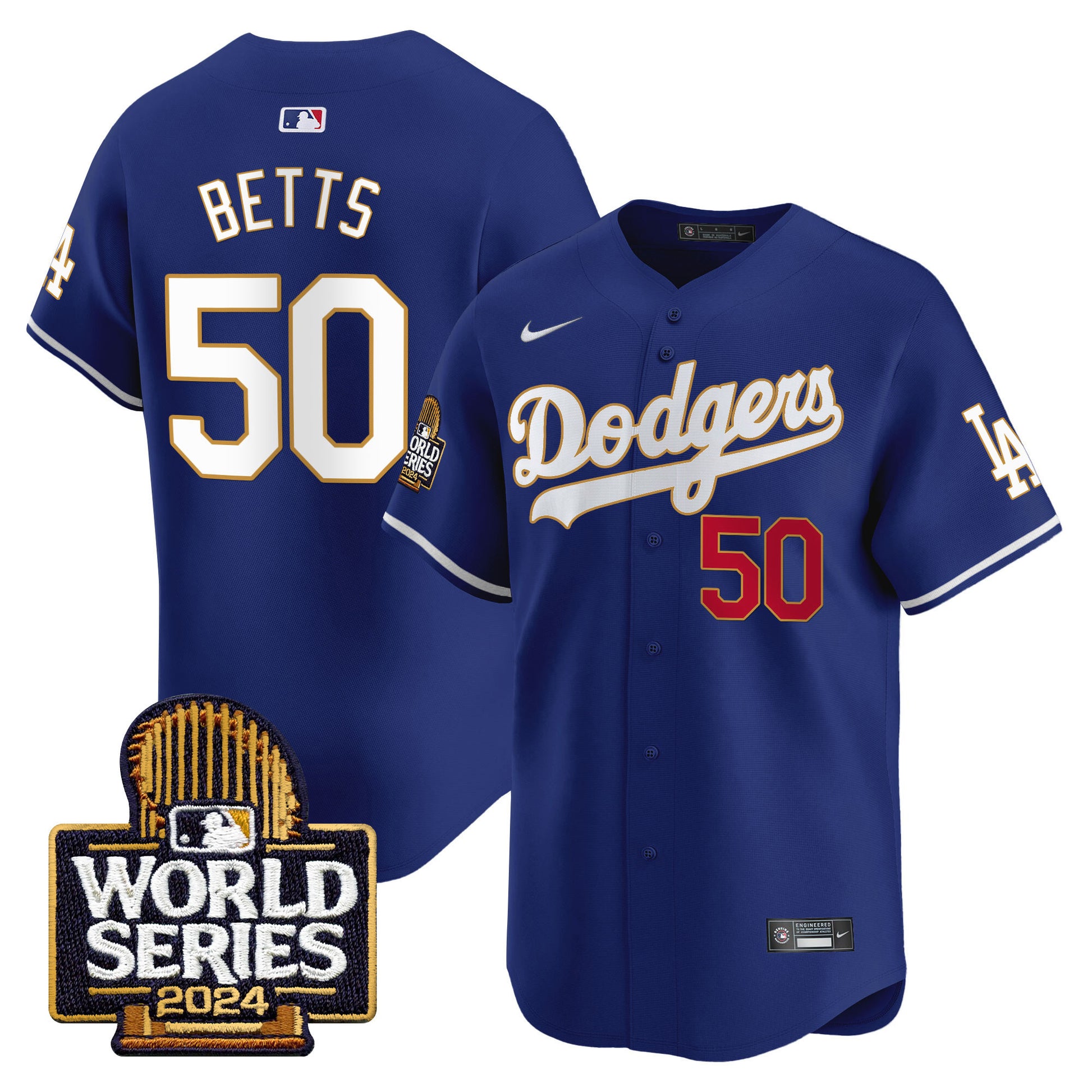 Men's Dodgers 2024 World Series Gold Trim Vapor Premier Limited Jersey - All Stitched