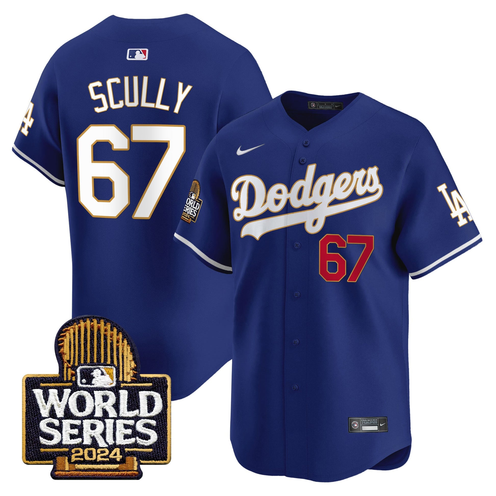 Men's Dodgers 2024 World Series Gold Trim Vapor Premier Limited Jersey - All Stitched