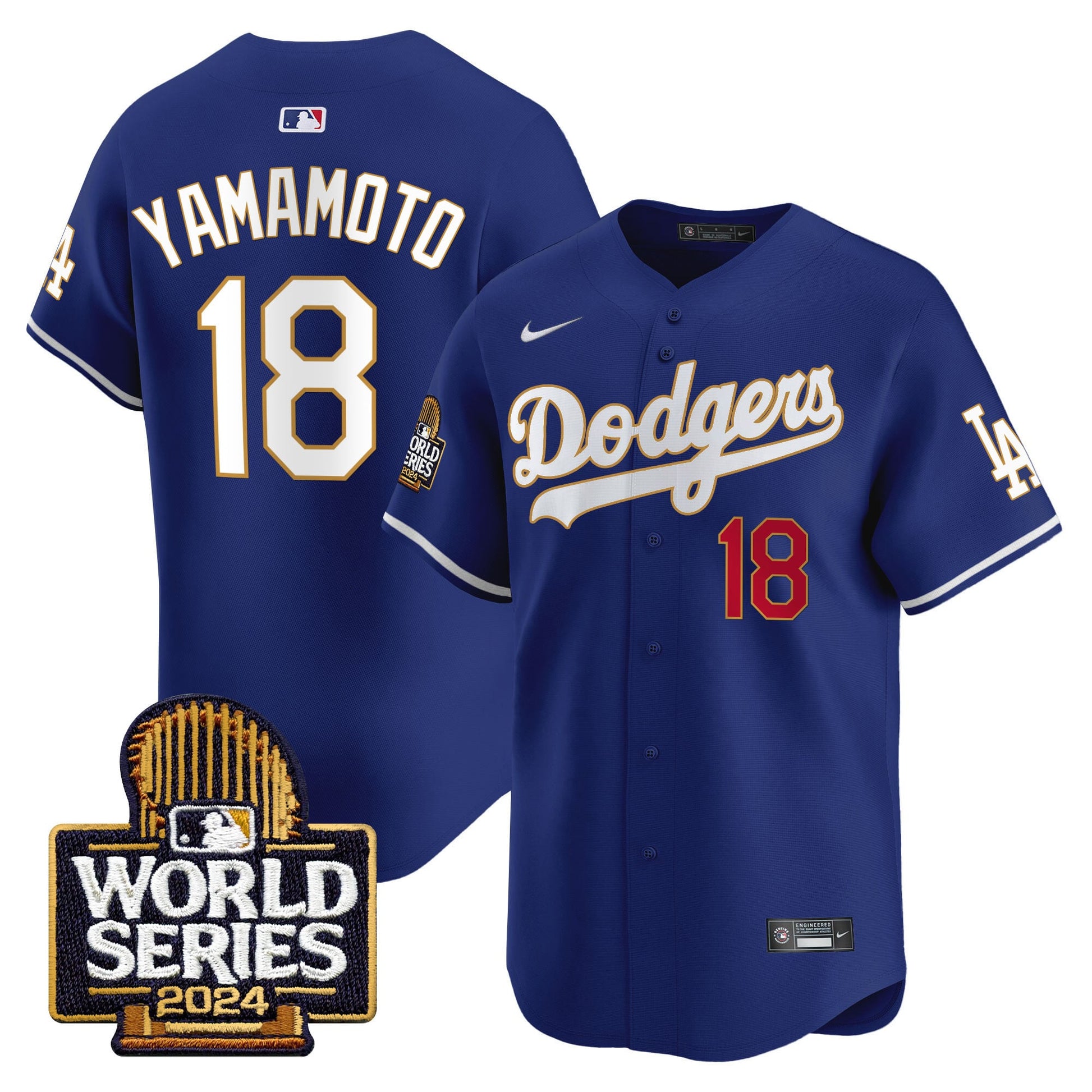 Men's Dodgers 2024 World Series Gold Trim Vapor Premier Limited Jersey - All Stitched