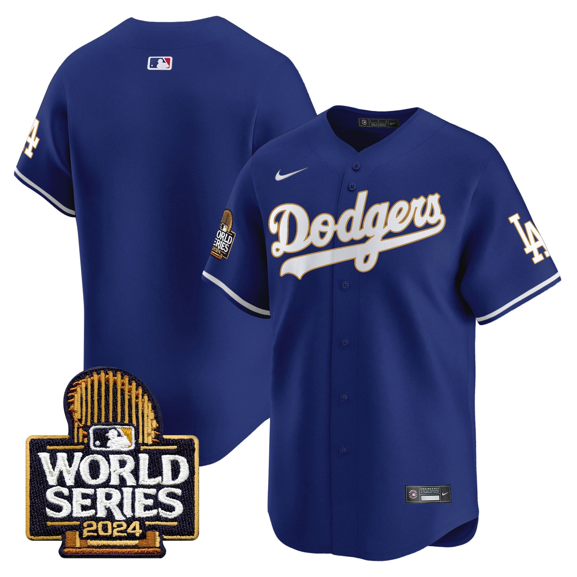 Men's Dodgers 2024 World Series Gold Trim Vapor Premier Limited Jersey - All Stitched