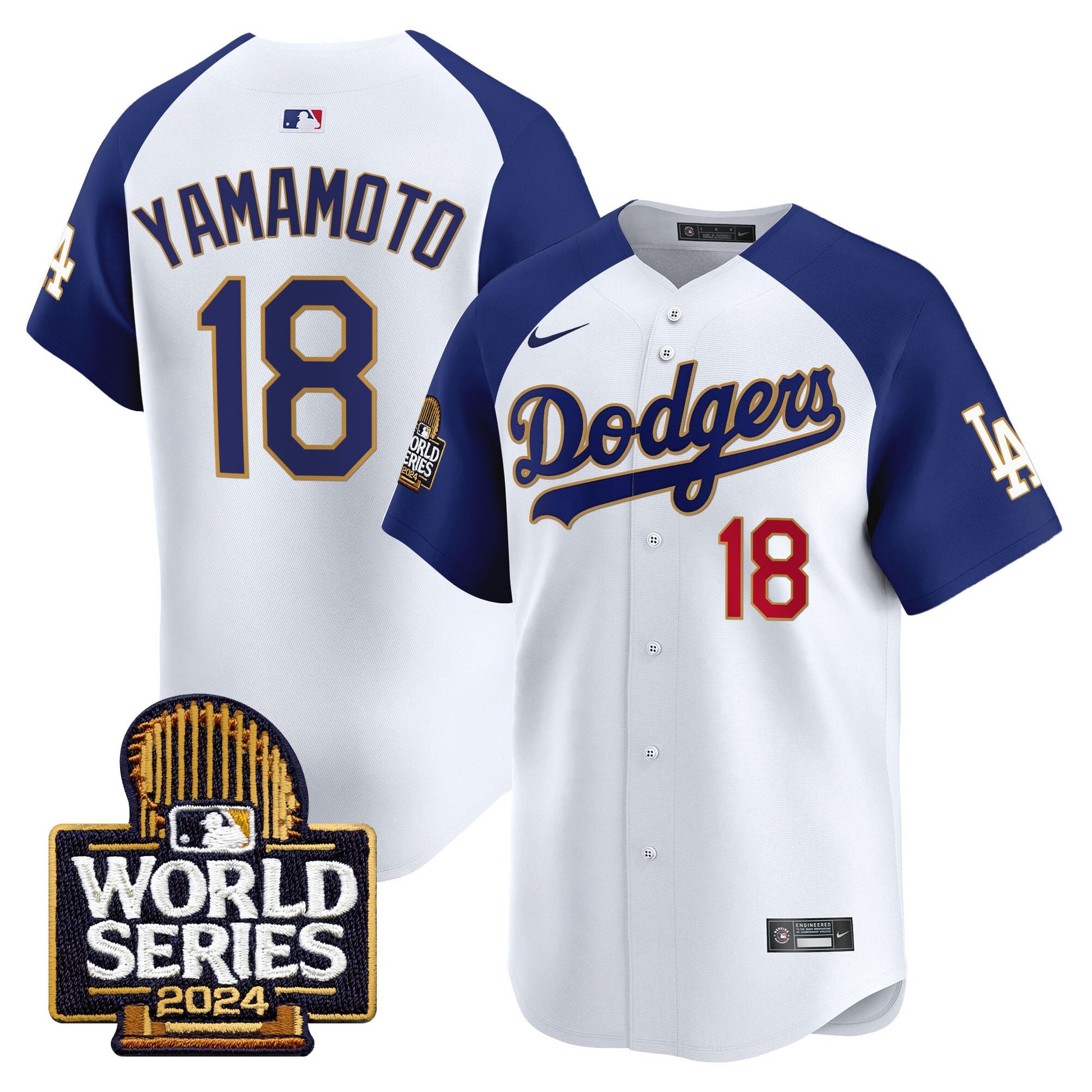 Men's Dodgers 2024 World Series Gold Trim Vapor Premier Limited Jersey - All Stitched