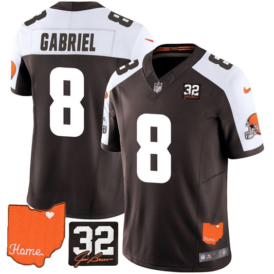 Browns #32 Jim Brown Memorial & Home Patch Vapor Limited Jersey - All Stitched