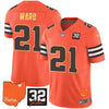 Browns #32 Jim Brown Memorial & Home Patch Gold Trim Jersey - All Stitched