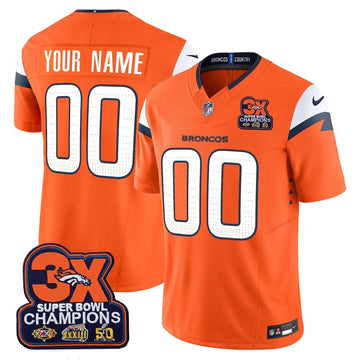 Denver Broncos 3-Time Champions Patch Vapor Limited Custom Jersey - All Stitched