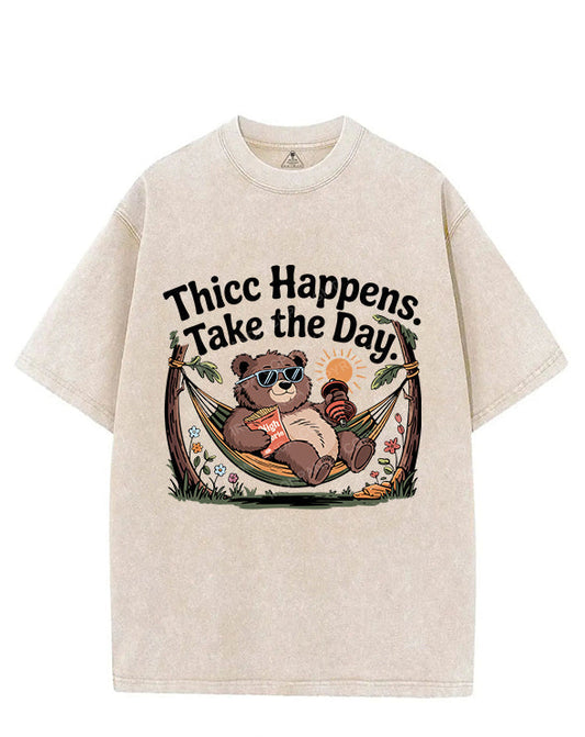 THICC HAPPENS. TAKE THE DAY. VINTAGE GYM SHIRT