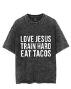 LOVE JESUS TRAIN HARD EAT TACOS VINTAGE GYM SHIRT