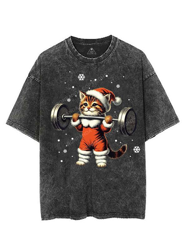 SANTA KITTEN WORKOUT VINTAGE GYM SHIRT