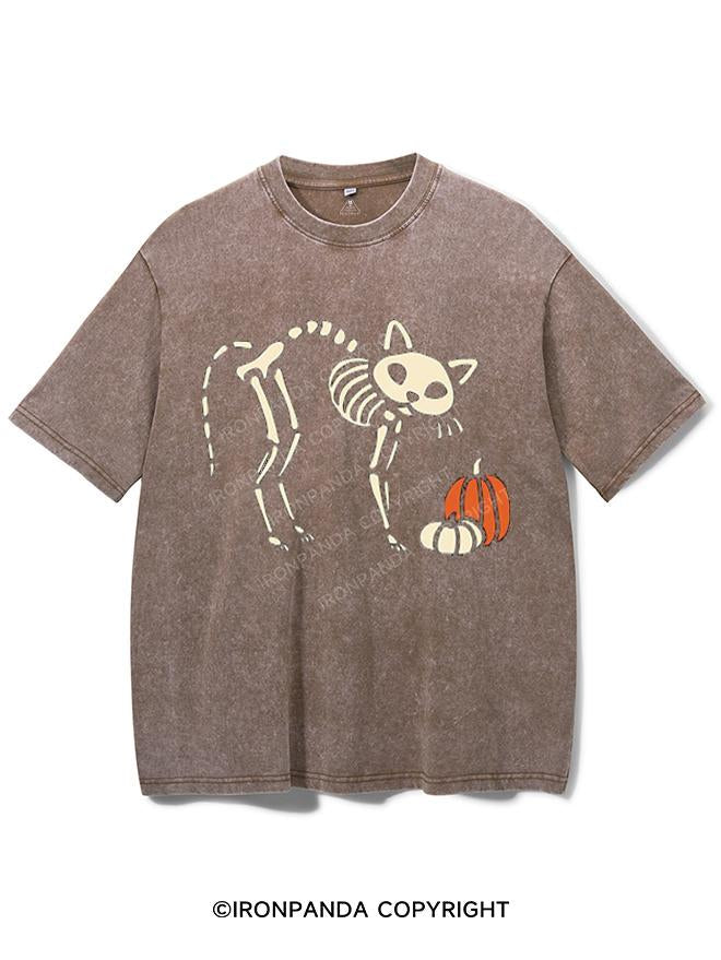 CAT AND PUMPKIN SKELETON VINTAGE GYM SHIRT