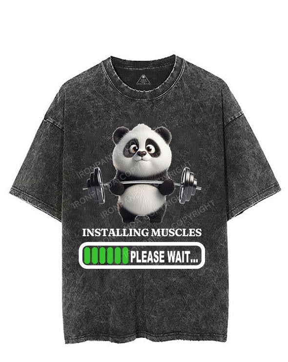 PANDA INSTALLING MUSCLES PLEASE WAIT VINTAGE GYM SHIRT