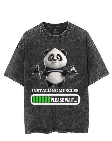 PANDA INSTALLING MUSCLES PLEASE WAIT VINTAGE GYM SHIRT