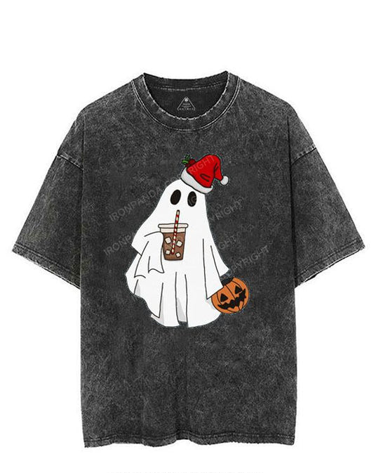 SANTA GHOST WITH PUMP AND COFFEE VINTAGE GYM SHIRT
