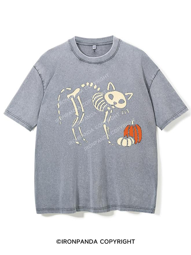 CAT AND PUMPKIN SKELETON VINTAGE GYM SHIRT
