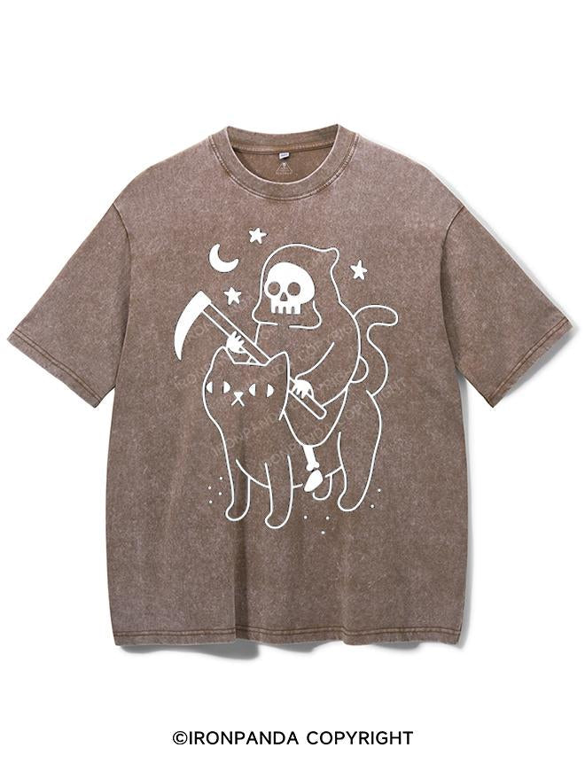 GRIM REAPER RIDING A CAT VINTAGE GYM SHIRT