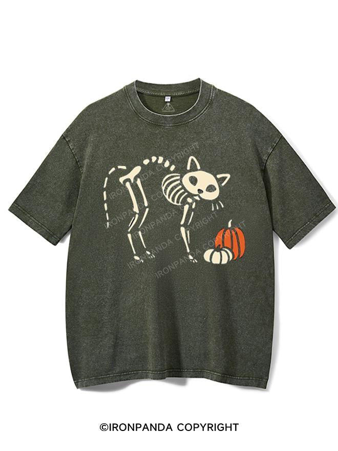 CAT AND PUMPKIN SKELETON VINTAGE GYM SHIRT