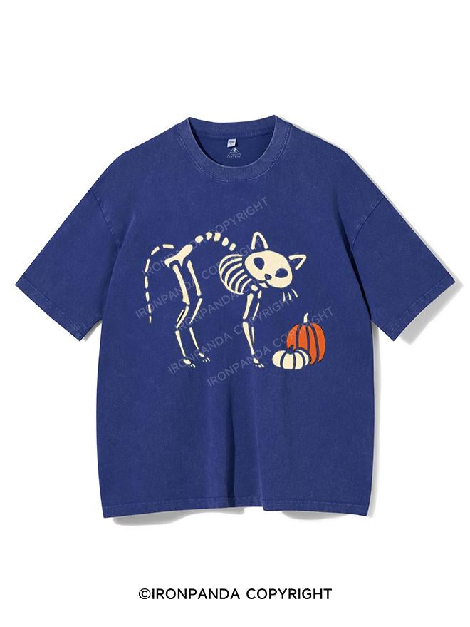 CAT AND PUMPKIN SKELETON VINTAGE GYM SHIRT