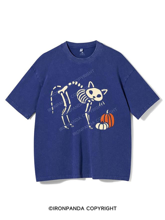 CAT AND PUMPKIN SKELETON VINTAGE GYM SHIRT