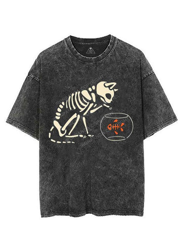 CAT AND FISH SKELETON VINTAGE GYM SHIRT