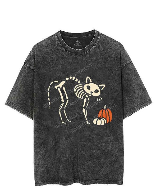 CAT AND PUMPKIN SKELETON VINTAGE GYM SHIRT