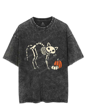 CAT AND PUMPKIN SKELETON VINTAGE GYM SHIRT