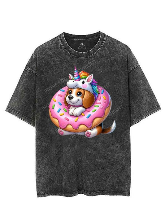 UNICORN PUPPY WITH DONUT HAT VINTAGE GYM SHIRT