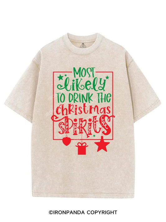 MOST LIKELY TO DRINK THE CHRISTMAS SPIRITS VINTAGE GYM SHIRT