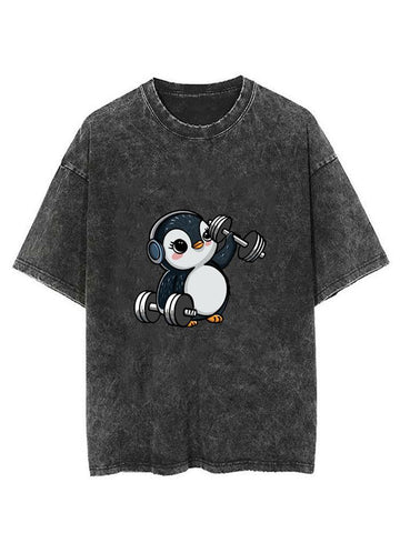DUMBBEL PENGUIN  VINTAGE GYM SHIRT