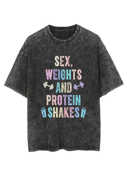 SEX WEIGHTS AND PROTEIN SHAKES VINTAGE GYM SHIRT