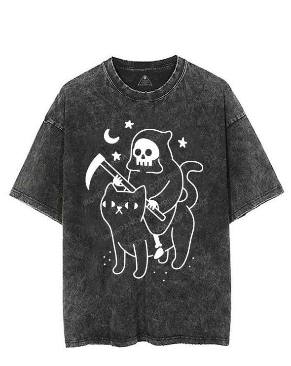 GRIM REAPER RIDING A CAT VINTAGE GYM SHIRT