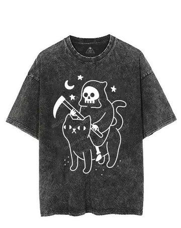 GRIM REAPER RIDING A CAT VINTAGE GYM SHIRT