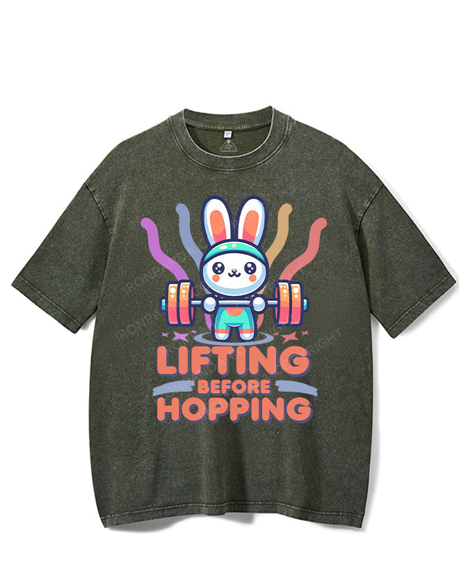 LIFTING BEFORE HOPPING VINTAGE GYM SHIRT