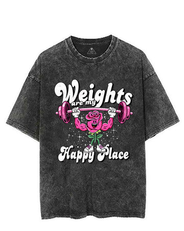 WEIGHTS ARE MY HAPPY PLACE VINTAGE GYM SHIRT