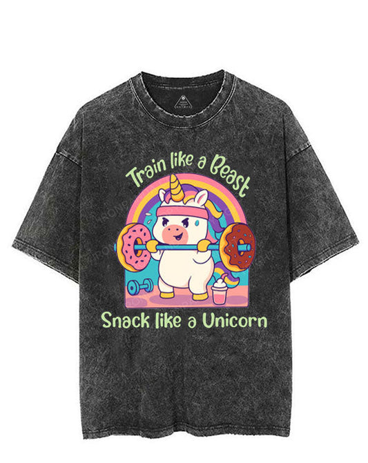 TRAIN LIKE A BEAST SNACK LIKE A UNICORN VINTAGE GYM SHIRT