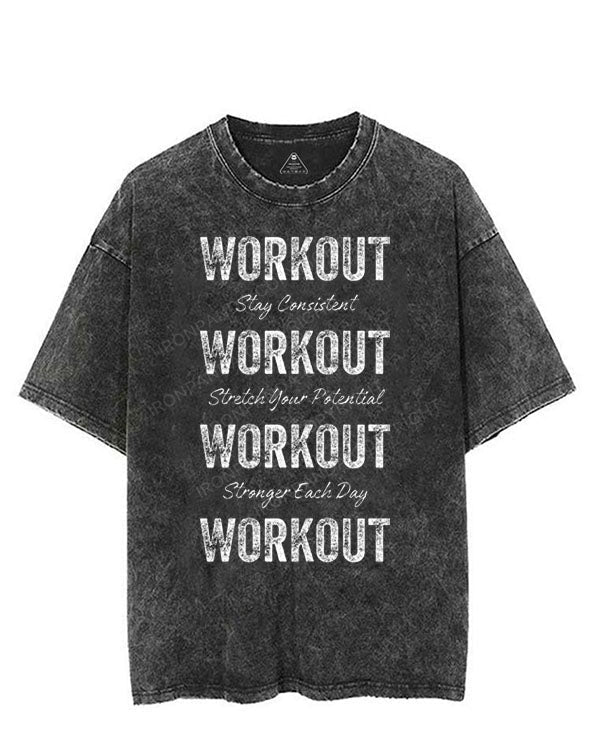 STAY CONSISTENT STRETCH YOUR POTENTIAL STRONGER EACH DAY VINTAGE GYM SHIRT