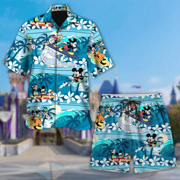 Mickey Mouse Surfing Hawaiian Shirt, Donald Duck Hawaii Shirt, Goofy Summer Vacation Beach Button Up, Mickey Floral Hawaii Tee