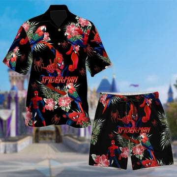 Spiderman Hawaiian Shirt, Spiderman Superhero Floral Button Up, Spider Man Flowers Hawaii Tee, Summer Vacation Gift For Kid, Birthday Gift