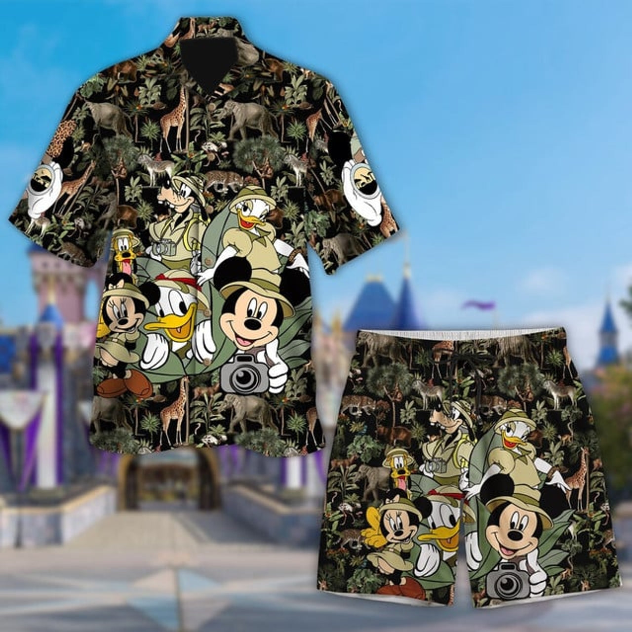 Mickey Mouse Jungle Theme 3D All Over Printed Hawaiian Shirt, Mickey Animals Kingdom, Wild Animal Safari Mode Summer Vacation Shirt