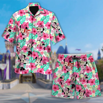 Minnie Mouse Floral Pink Girl Hawaiian Shirt, Minnie Mouse 3D All Over Printed Shirt, Minnie Mouse Button Up, Summer Vacation Tee