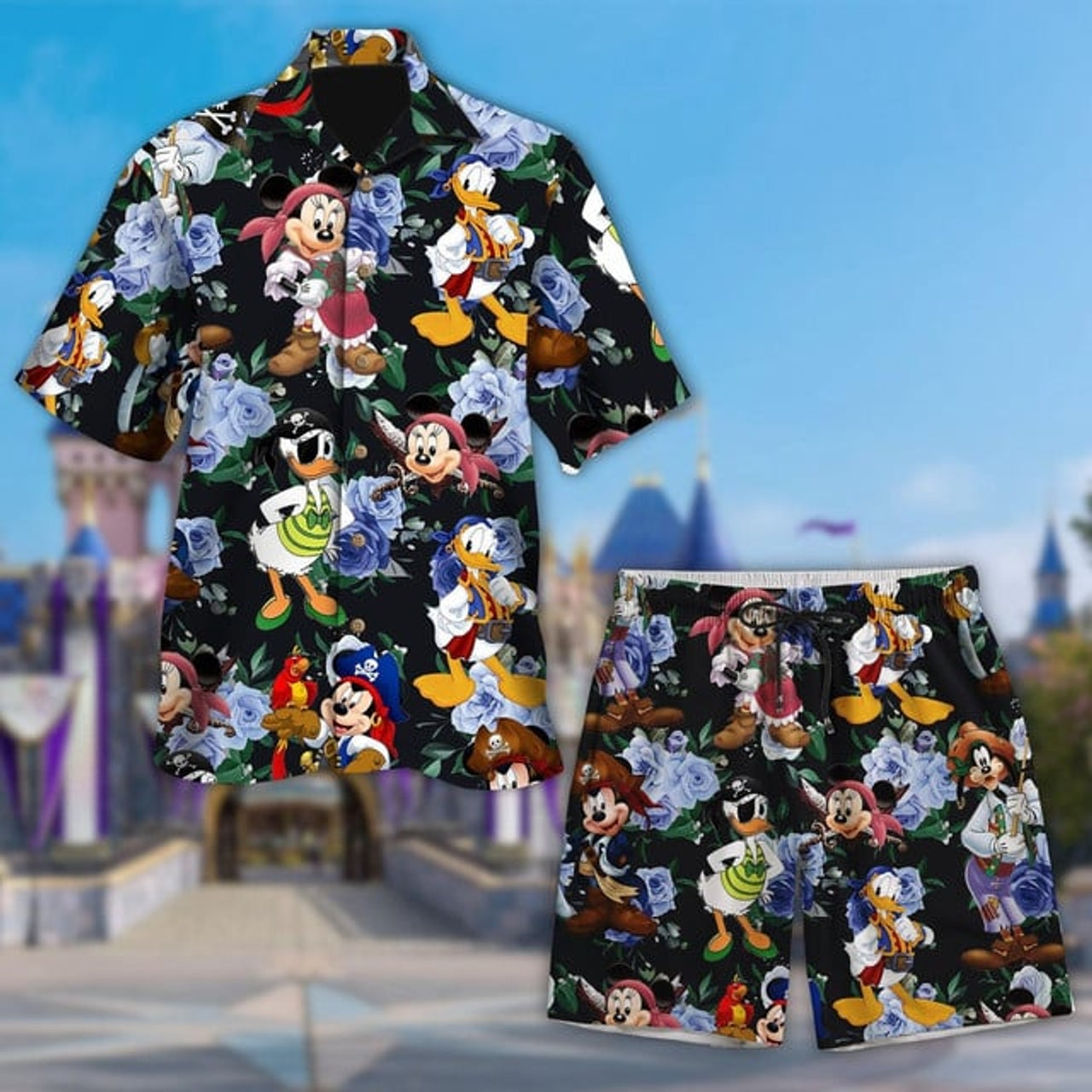 Floral Mickey And Friends Pirates Hawaiian Shirt,Pirates Of Caribbean Hawaii Shirt,Disneyland Pirates Cruise Aloha Shirt, Beach Button Shirt 