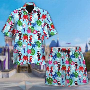Spidey And His Amazing Friends Shirt, Peter Parker Spiderman Gwen Superhero 3D All Over Print Hawaiian Shirt, Summer Vacation Shirt 