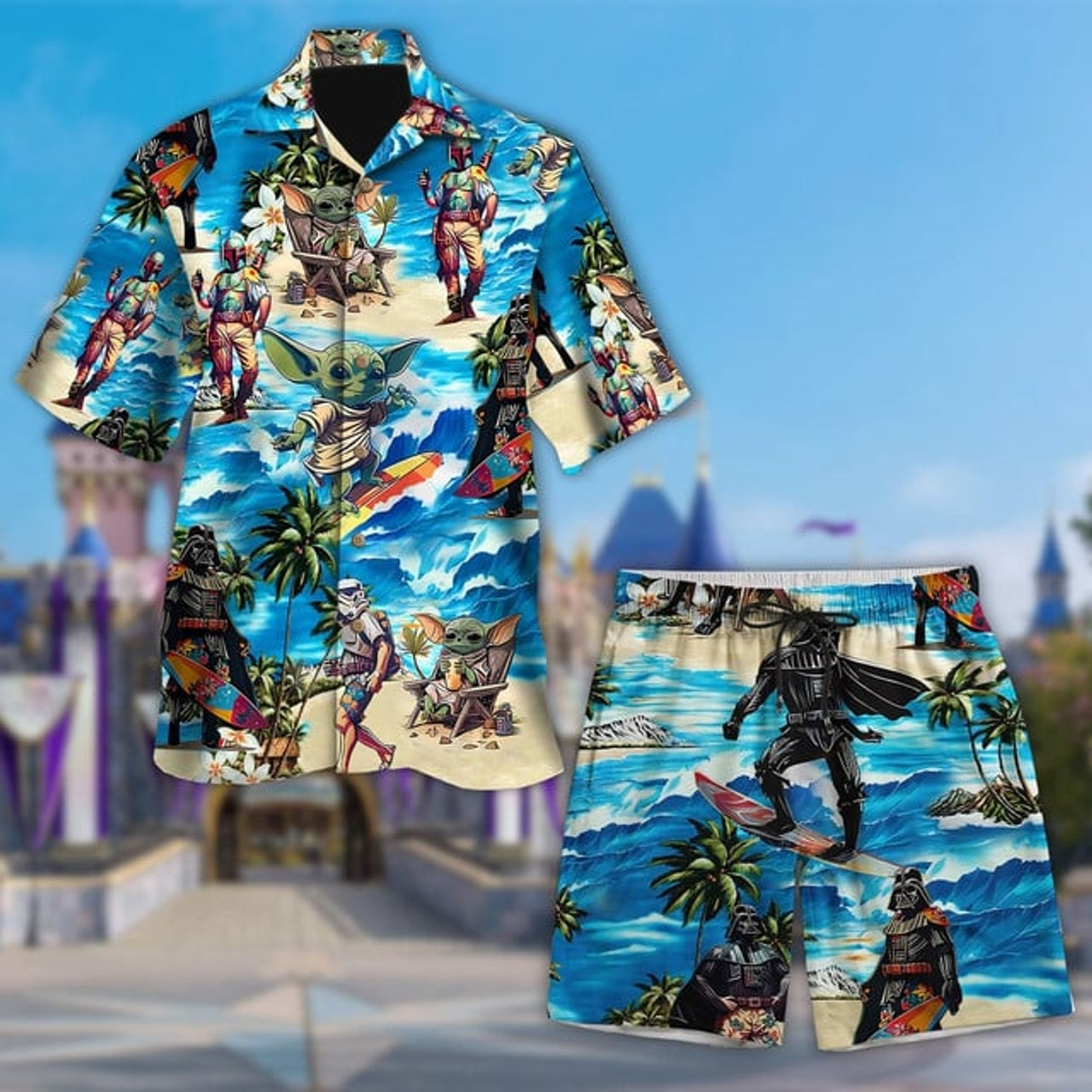  Characters Special Surfing Hawaii Shirt, Universe Button Up Shirt, Galaxy Hawaiian Shirt, Yoda Hawaii Set, Characters Beach Shorts 